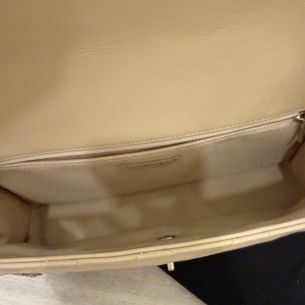 Chanel Chanel Beige Crumpled Calfskin Medium Chain All Over Flap Bag Beige Gold Hardware
