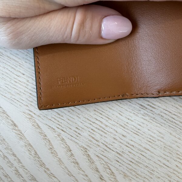 Fendi Vitello King Logo Embossed Micro Tri-Fold Wallet Cuoio