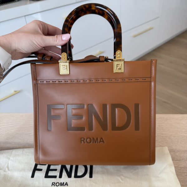 Fendi Sunshine Small Black Leather Shopper Tan