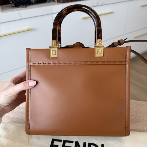 Fendi Sunshine Small Black Leather Shopper Tan