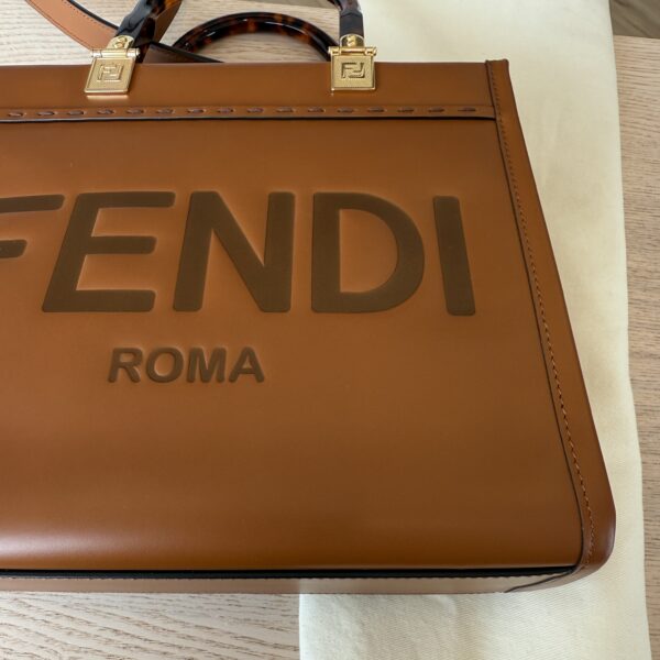 Fendi Sunshine Small Black Leather Shopper Tan