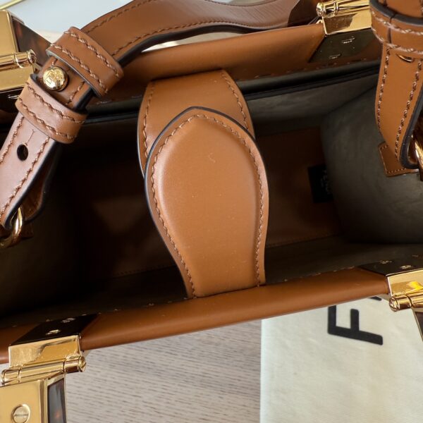 Fendi Sunshine Small Black Leather Shopper Tan