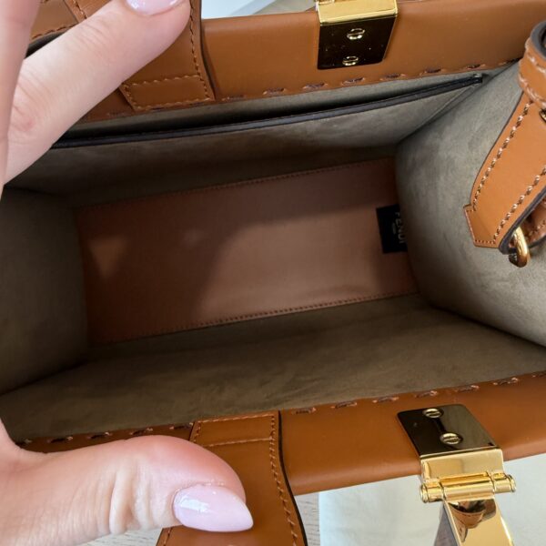Fendi Sunshine Small Black Leather Shopper Tan