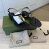 Gucci Double G Marmont Black Heeled Thong Leather Sandal 37.5