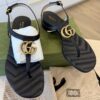 Gucci Double G Marmont Black Heeled Thong Leather Sandal 37.5