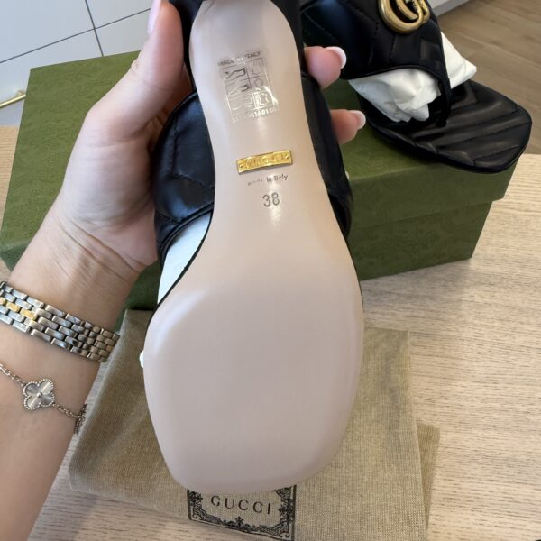 Gucci Nappa Matelasse GG Marmont 75mm Slide Sandals 38 Black