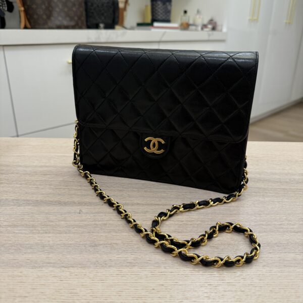 Chanel Black 24K Gold Classic Single Flap Black (Vintage)