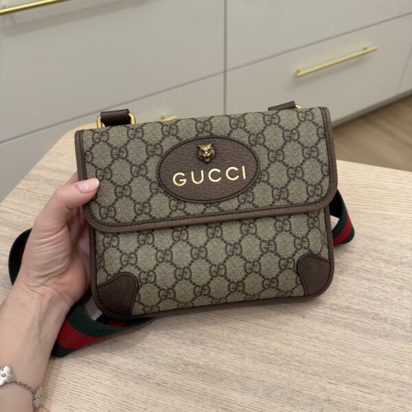 Gucci GG Supreme Monogram Web Neo Vintage Double Flap Messenger Bag Beige New Acero