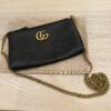 Gucci Pebbled Calfskin GG Marmont Zip Chain Bag Black