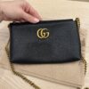 Gucci Pebbled Calfskin GG Marmont Zip Chain Bag Black