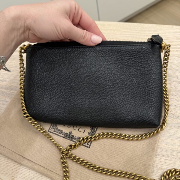 Gucci Pebbled Calfskin GG Marmont Zip Chain Bag Black