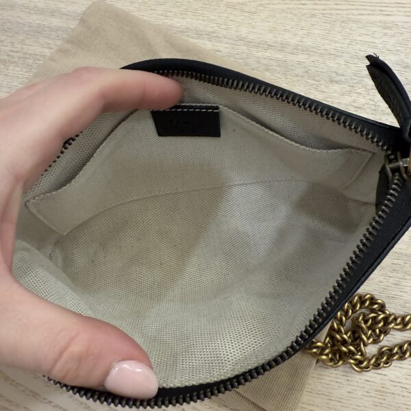 Gucci Pebbled Calfskin GG Marmont Zip Chain Bag Black