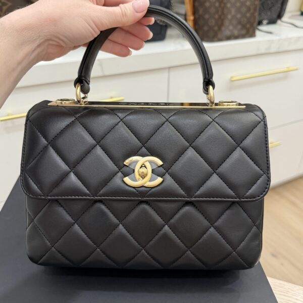 Chanel Lambskin Quilted Small Trendy CC Dual Handle Flap Bag Black Gold Hardware