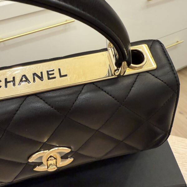 Chanel Lambskin Quilted Small Trendy CC Dual Handle Flap Bag Black Gold Hardware