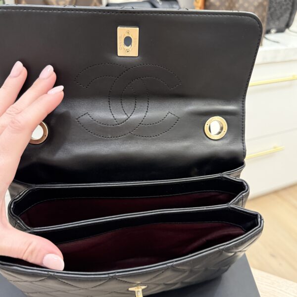 Chanel Lambskin Quilted Small Trendy CC Dual Handle Flap Bag Black Gold Hardware