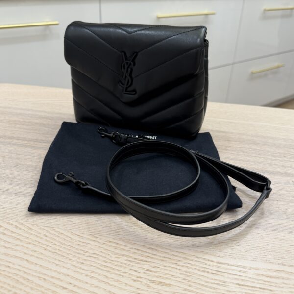 Saint Laurent (YSL) Calfskin Y Quilted Monogram Toy Loulou Satchel Black and Black hardware