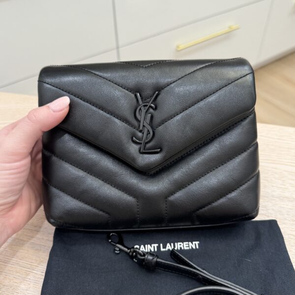 Saint Laurent (YSL) Calfskin Y Quilted Monogram Toy Loulou Satchel Black and Black hardware