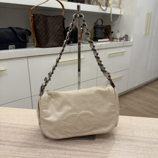 Chanel White Calfskin Triple Chain Accordion