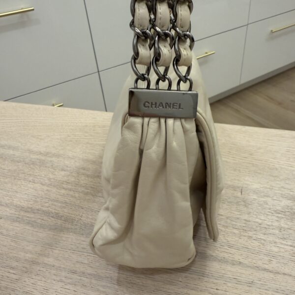 Chanel White Calfskin Triple Chain Accordion