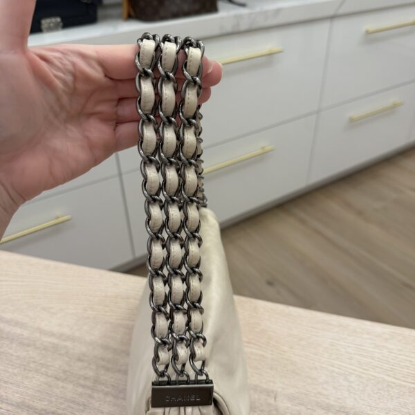 Chanel White Calfskin Triple Chain Accordion