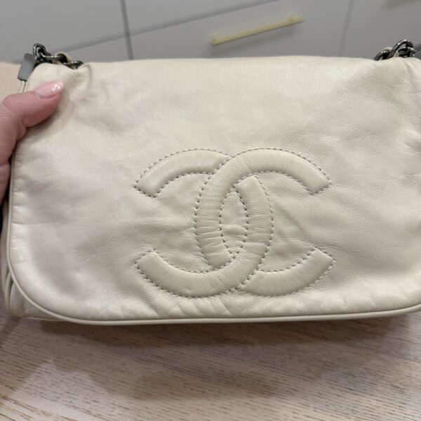 Chanel White Calfskin Triple Chain Accordion