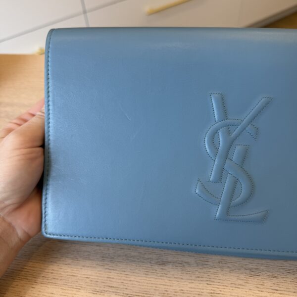 Saint Laurent (YSL) Calfskin Monogram Large Belle De Jour Clutch Blue
