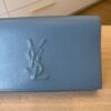 Saint Laurent (YSL) Calfskin Monogram Large Belle De Jour Clutch Blue