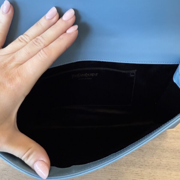 Saint Laurent (YSL) Calfskin Monogram Large Belle De Jour Clutch Blue