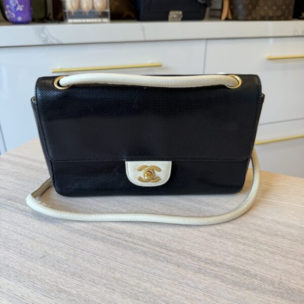 Chanel Lambskin Perforated Medium Single Flap Bag Black White