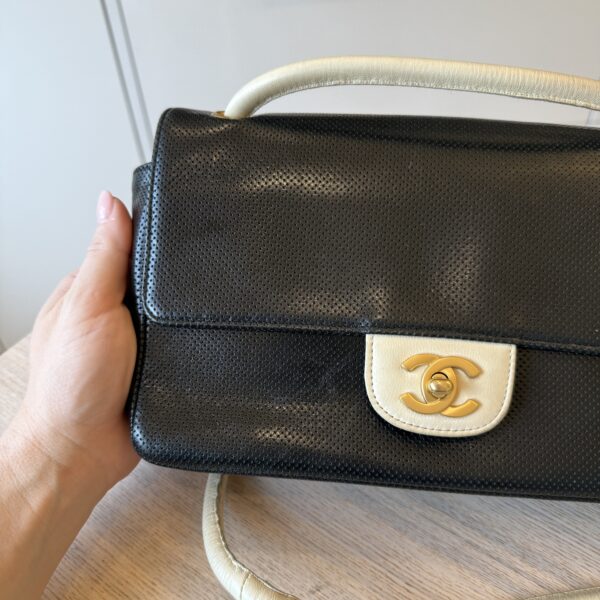 Chanel Lambskin Perforated Medium Single Flap Bag Black White