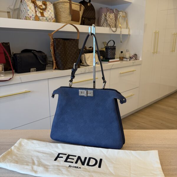 Fendi Peekaboo Soft Medium Denim-Effect Blue Leather Bag