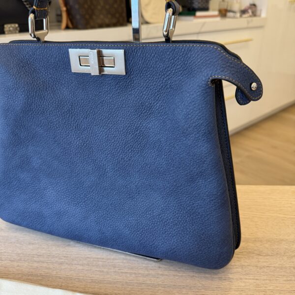 Fendi Peekaboo Soft Medium Denim-Effect Blue Leather Bag