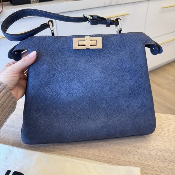 Fendi Peekaboo Soft Medium Denim-Effect Blue Leather Bag