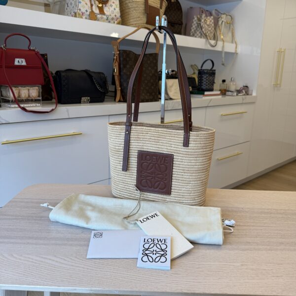 Loewe Square Anagram Straw Basket Tote Bag