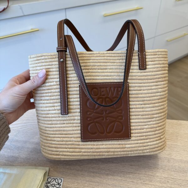 Loewe Square Anagram Straw Basket Tote Bag
