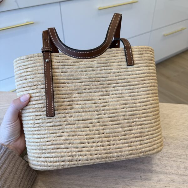 Loewe Square Anagram Straw Basket Tote Bag