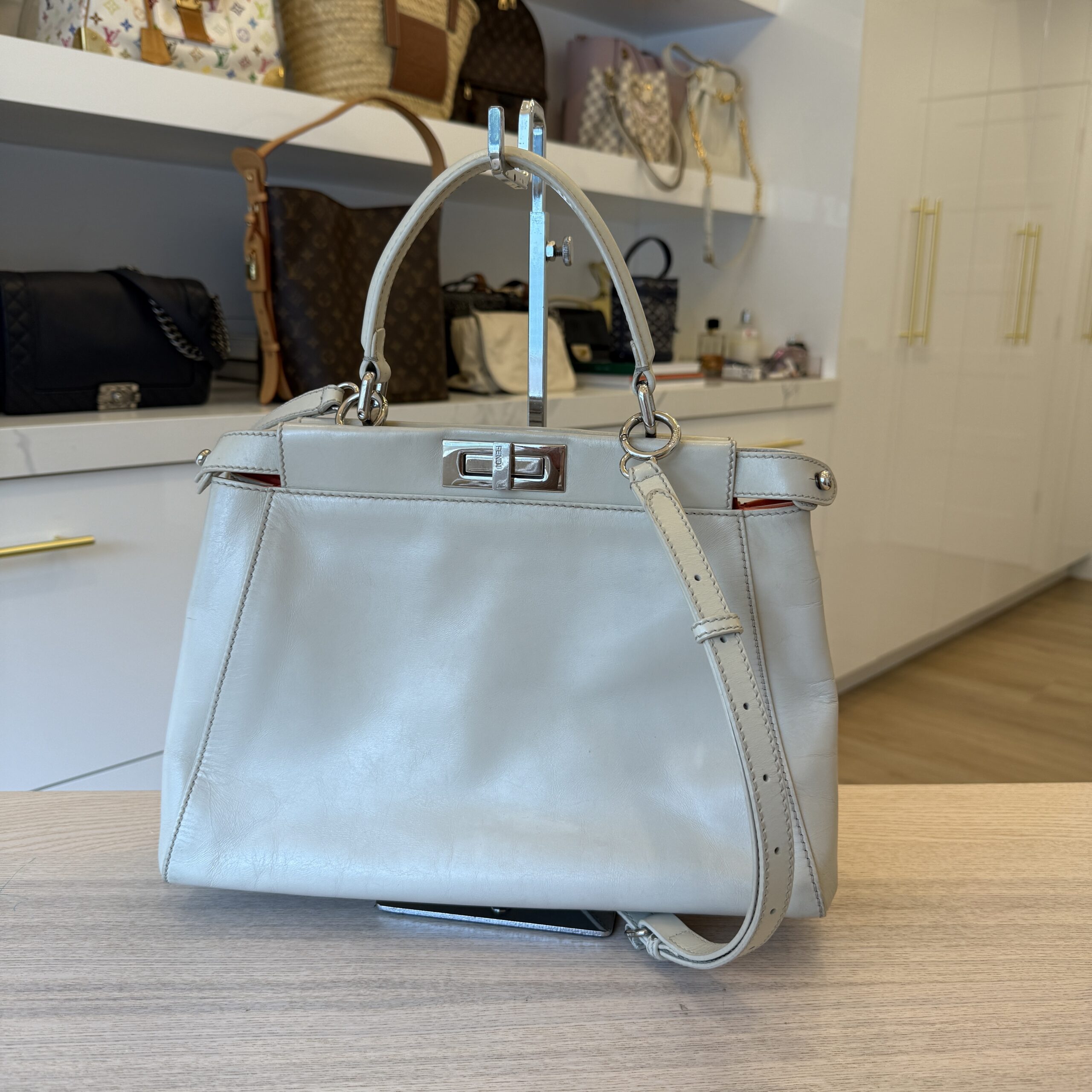 Fendi Vitello Morgan Shiny Nappa Medium Peekaboo Iconic Satchel