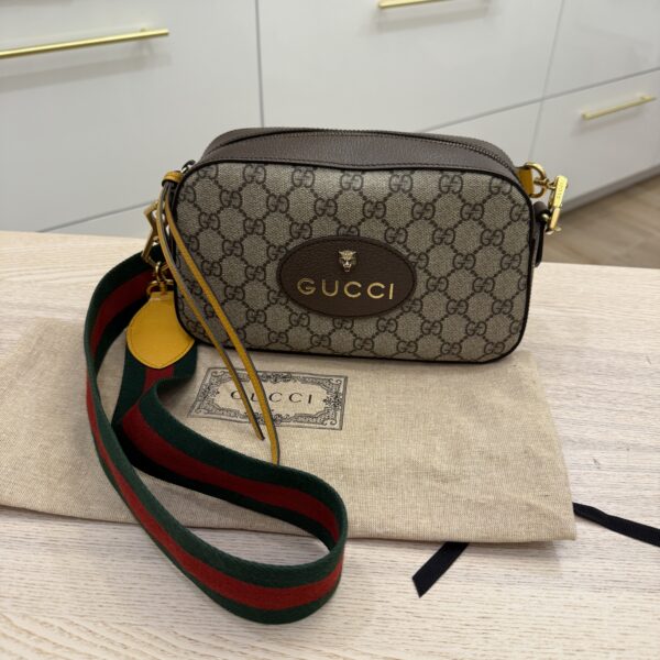 Gucci GG Supreme Monogram Neo Vintage Web Shoulder Bag Brown Yellow