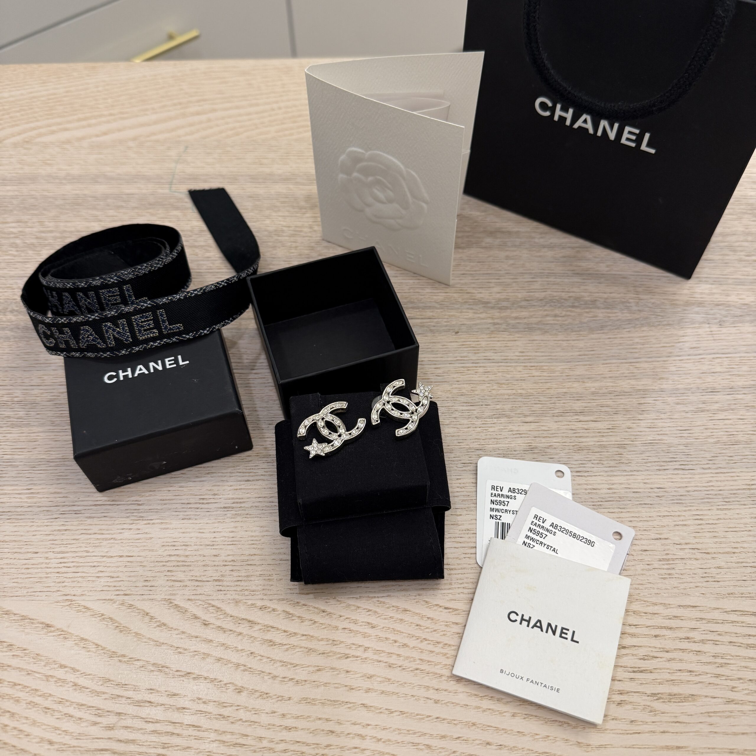 Chanel Silvertone Metal And Crystal Starfall CC Stud Earrings