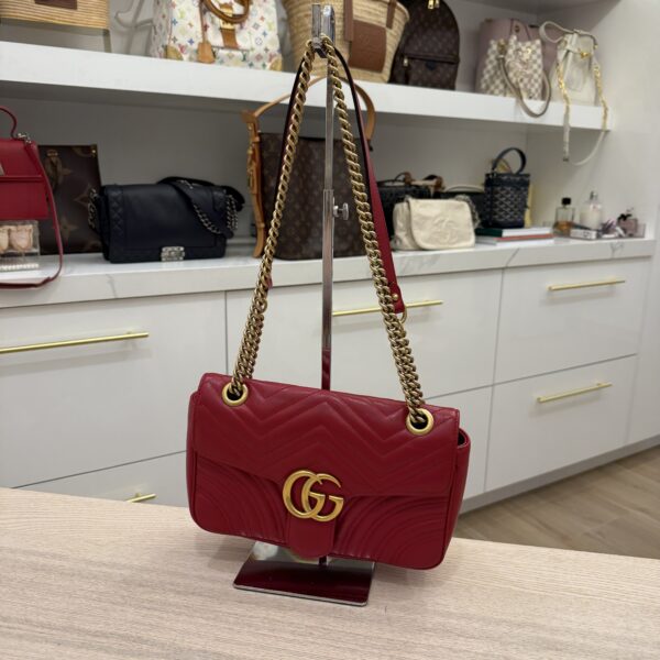 Gucci Matelasse Small GG Marmont Shoulder Bag Red