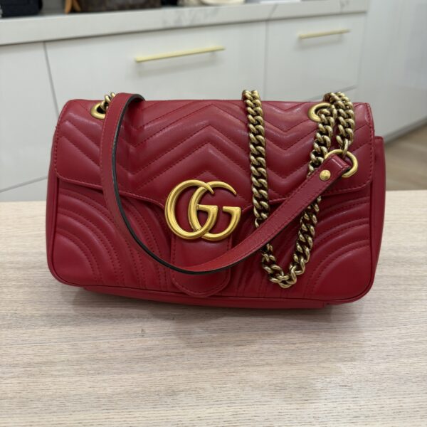 Gucci Matelasse Small GG Marmont Shoulder Bag Red