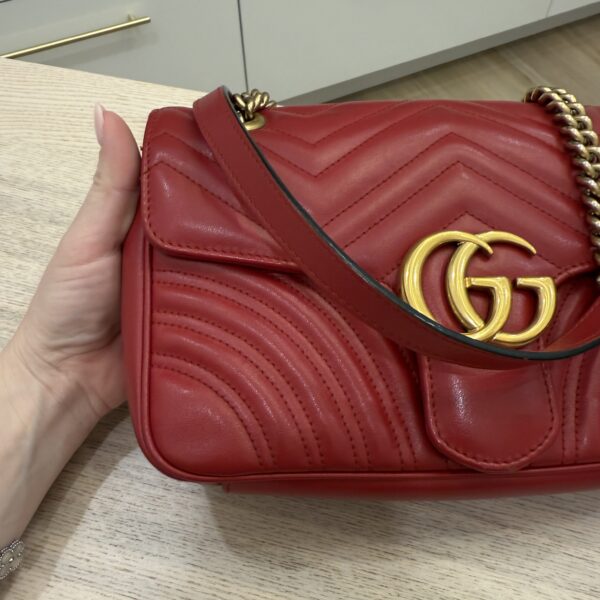 Gucci Matelasse Small GG Marmont Shoulder Bag Red