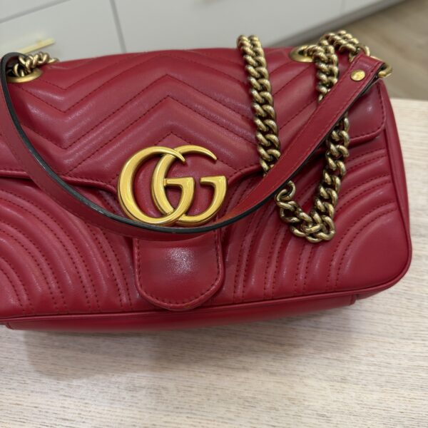 Gucci Matelasse Small GG Marmont Shoulder Bag Red