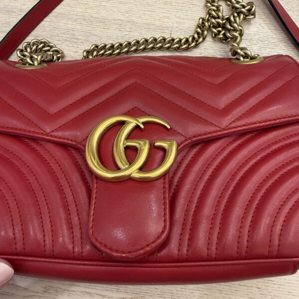 Gucci Matelasse Small GG Marmont Shoulder Bag Red