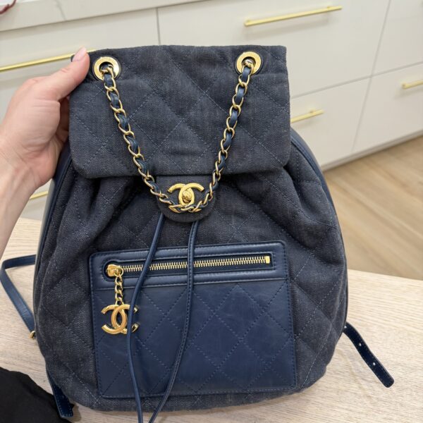 Chanel CC Drawstring Backpack Quilted Denim with Calfskin Medium