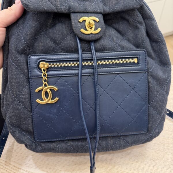 Chanel CC Drawstring Backpack Quilted Denim with Calfskin Medium