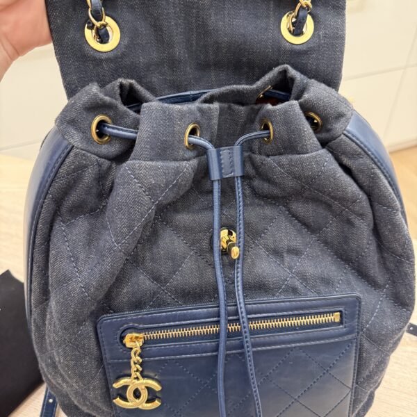 Chanel CC Drawstring Backpack Quilted Denim with Calfskin Medium