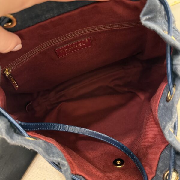 Chanel CC Drawstring Backpack Quilted Denim with Calfskin Medium