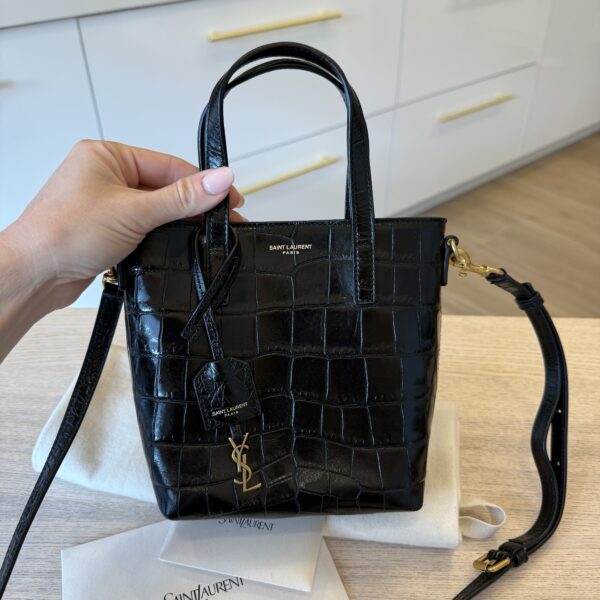 Saint Laurent (YSL) Paris Mini Toy Shopping Bag Croc Embossed