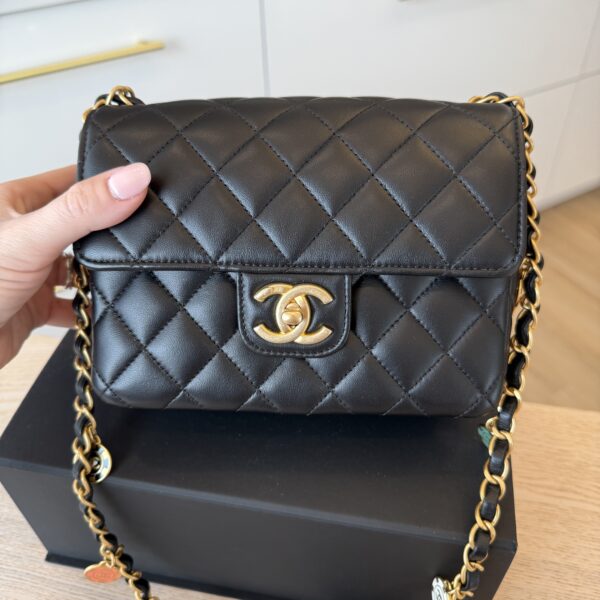 Chanel Casino Chips Mini Flap Shoulder Bag Black Quilted Lambskin Leather GHW